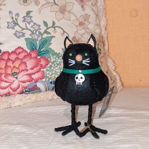 Black Cat Plush Toy with Green Collar